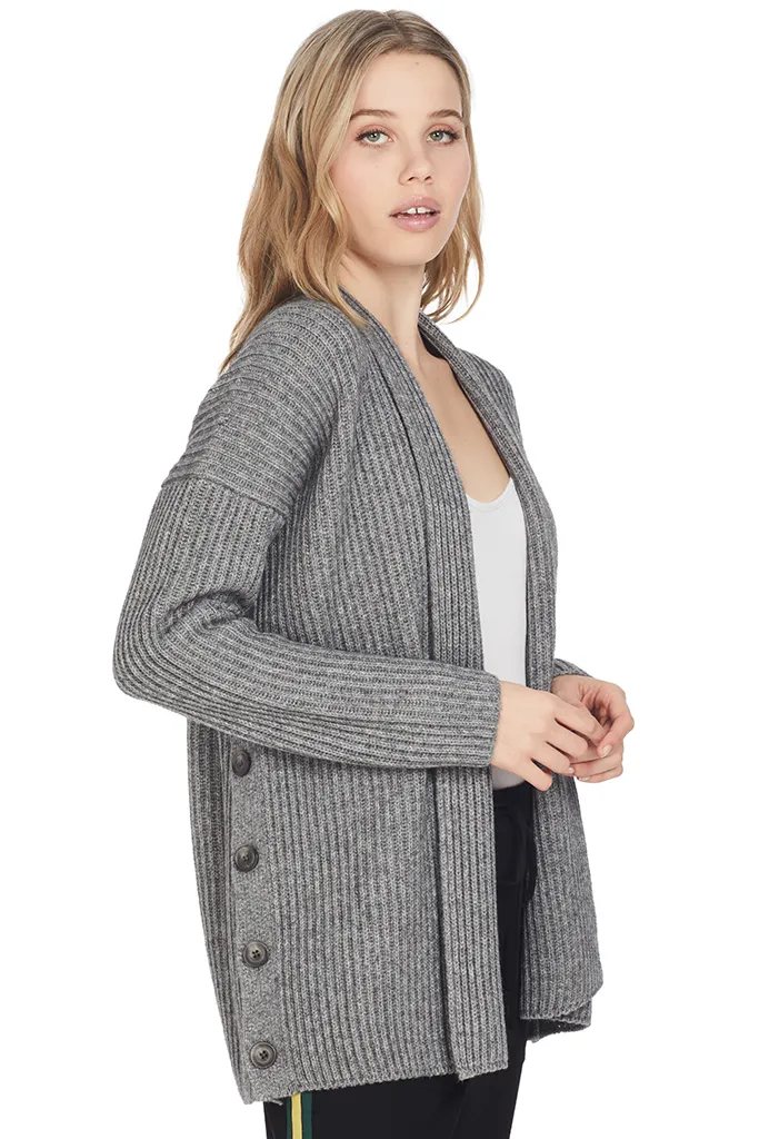 Ribbed Button Cardigan (Medium Grey)