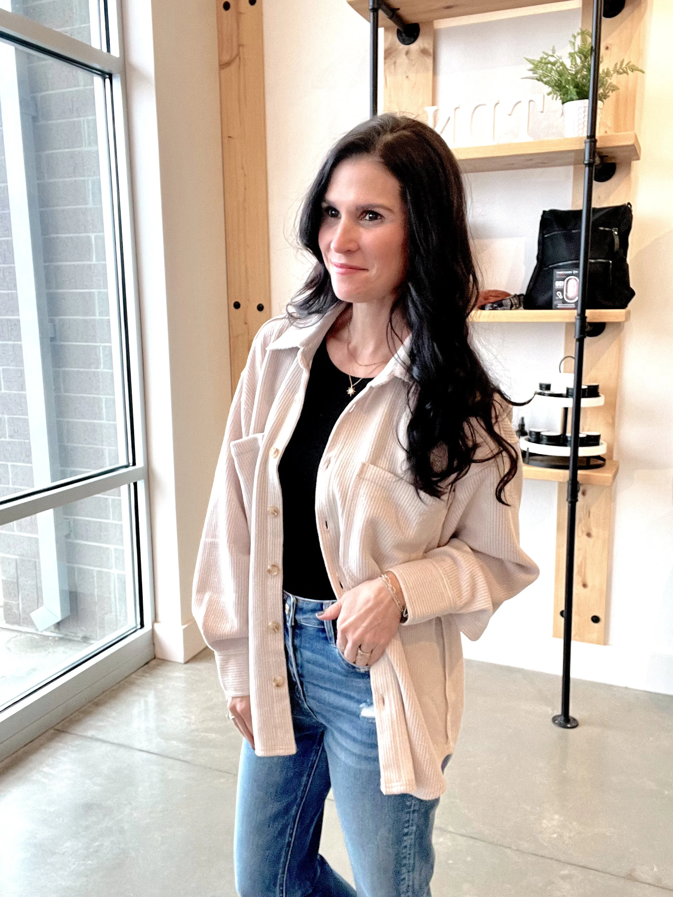 Ribbed Button Up Shacket