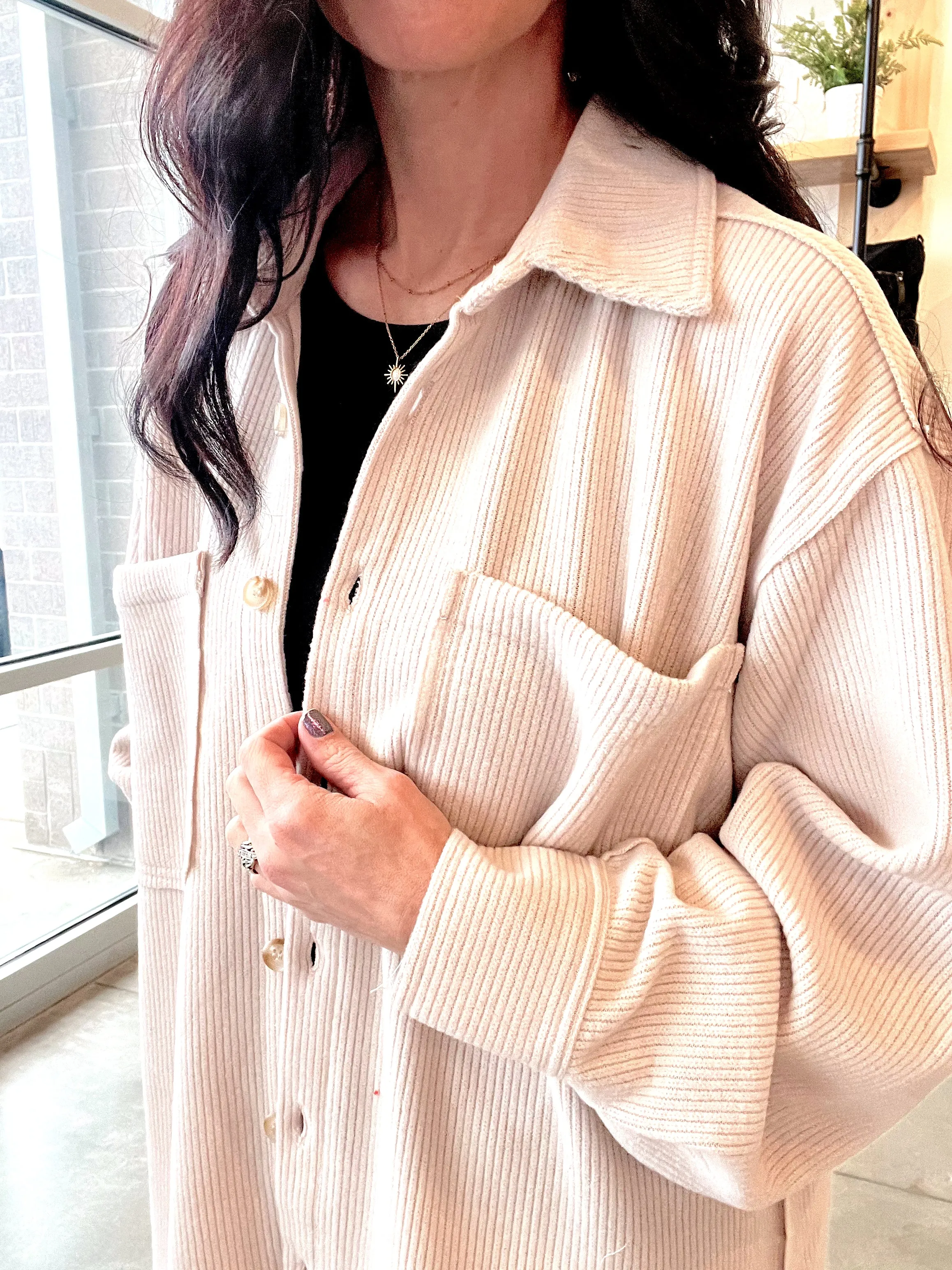 Ribbed Button Up Shacket