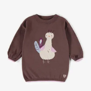 Robe de maille brune joli paon, bébé  || Brown knitted dress cute peacock, baby