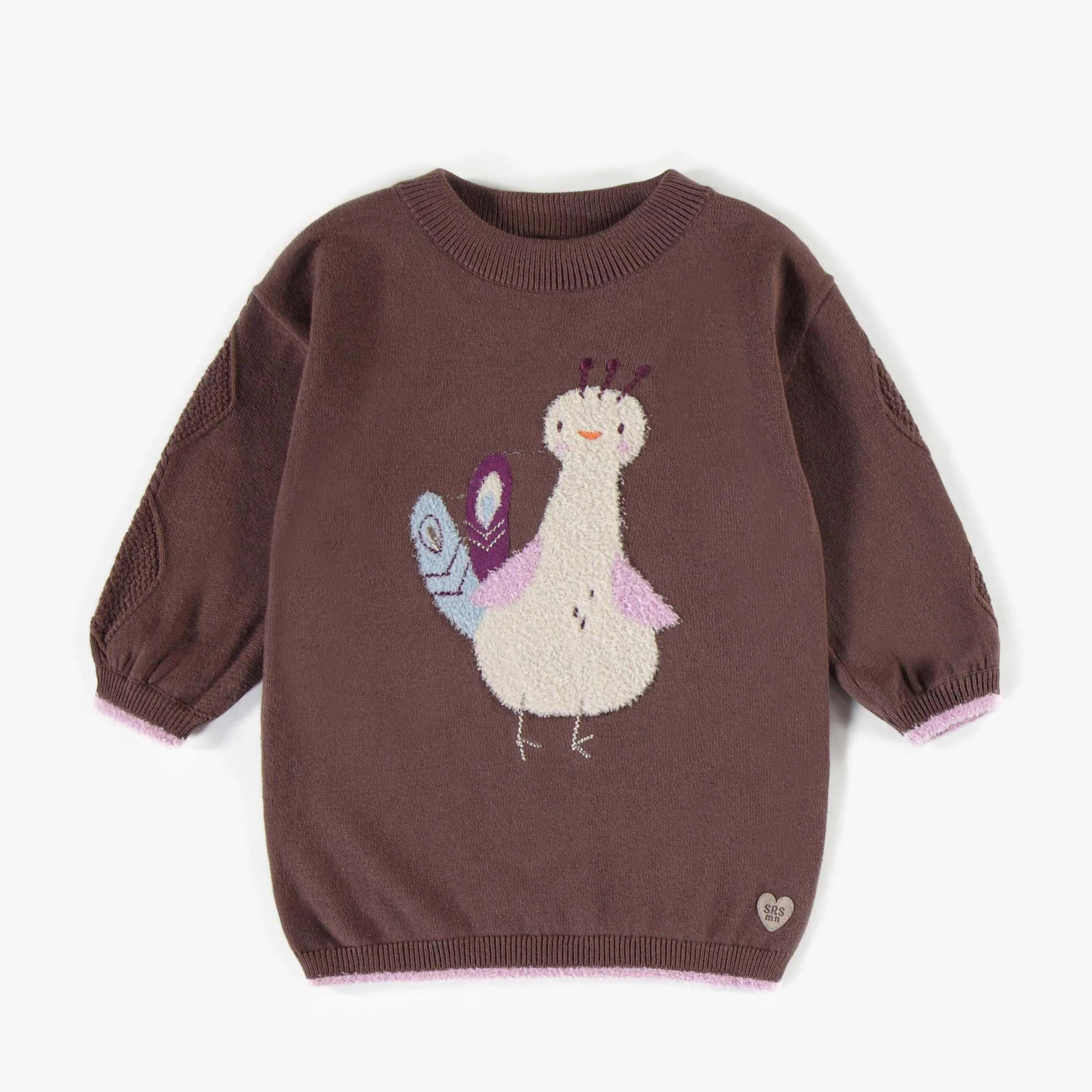 Robe de maille brune joli paon, bébé  || Brown knitted dress cute peacock, baby