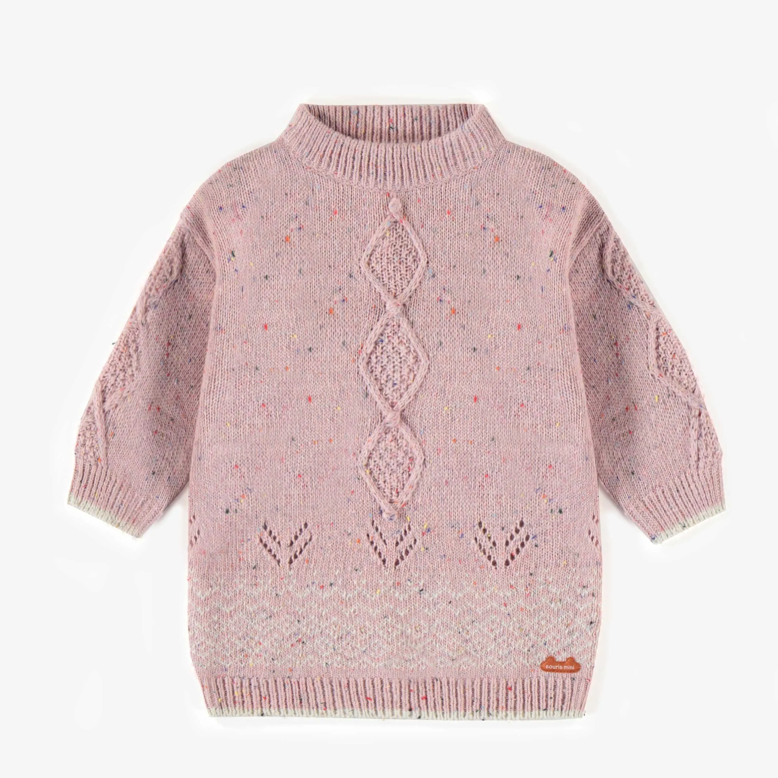 Robe de maille rose à col montant, naissance || Pink knitted dress with high collar, newborn