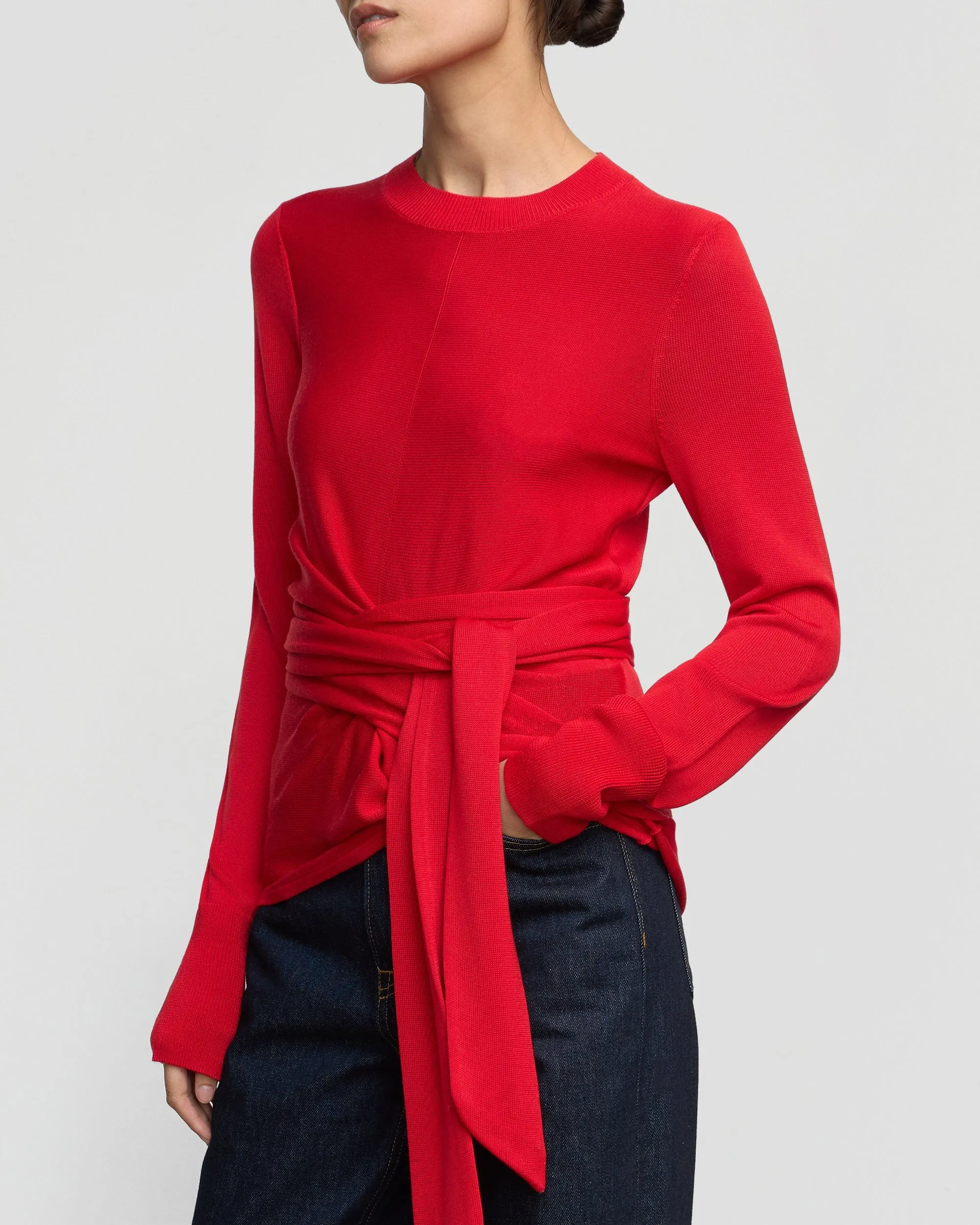 Robin Tie-Front Tencel-Wool Sweater