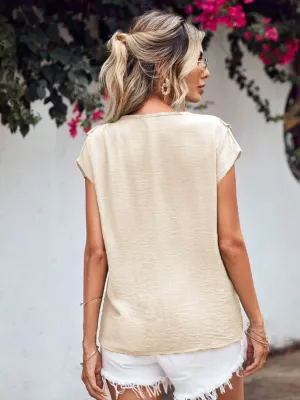 Ruffled V-Neck Short Sleeve Blouse (2 Colors)