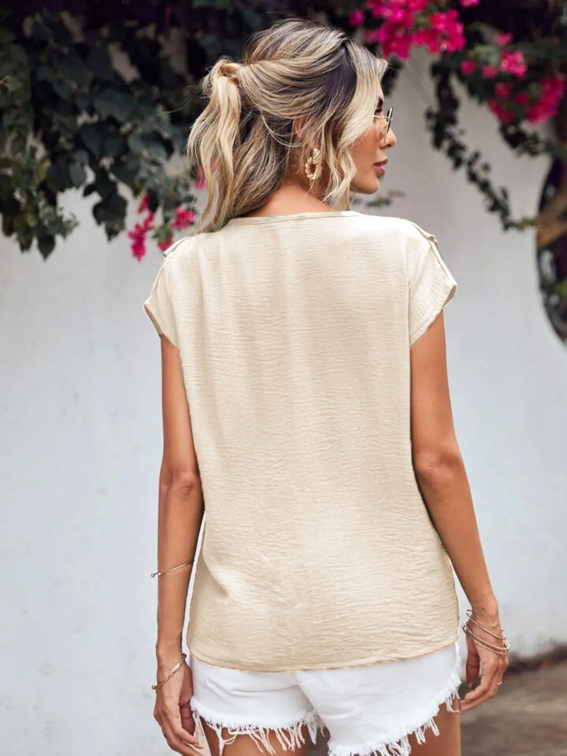 Ruffled V-Neck Short Sleeve Blouse (2 Colors)