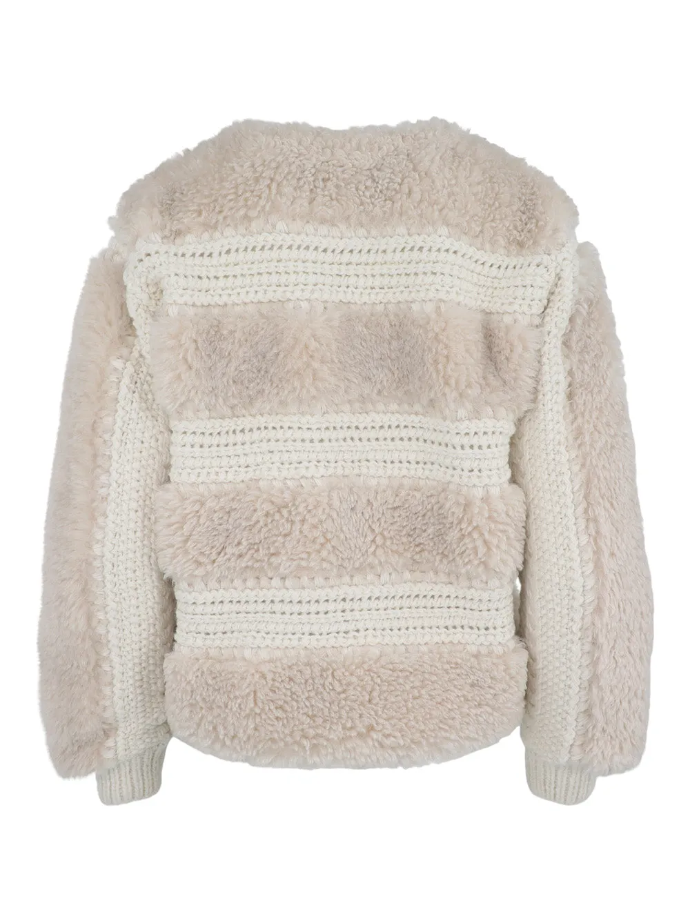 Sea Gisele Faux Fur Applique Long Sleeve Jacket in Cream