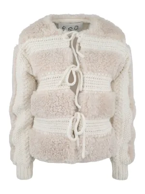 Sea Gisele Faux Fur Applique Long Sleeve Jacket in Cream
