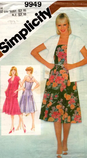 Simplicity 9949 Womens Fitted Sundress & Bolero 1980s Vintage Sewing Pattern Size 14 Bust 36 inches UNCUT Factory Folded