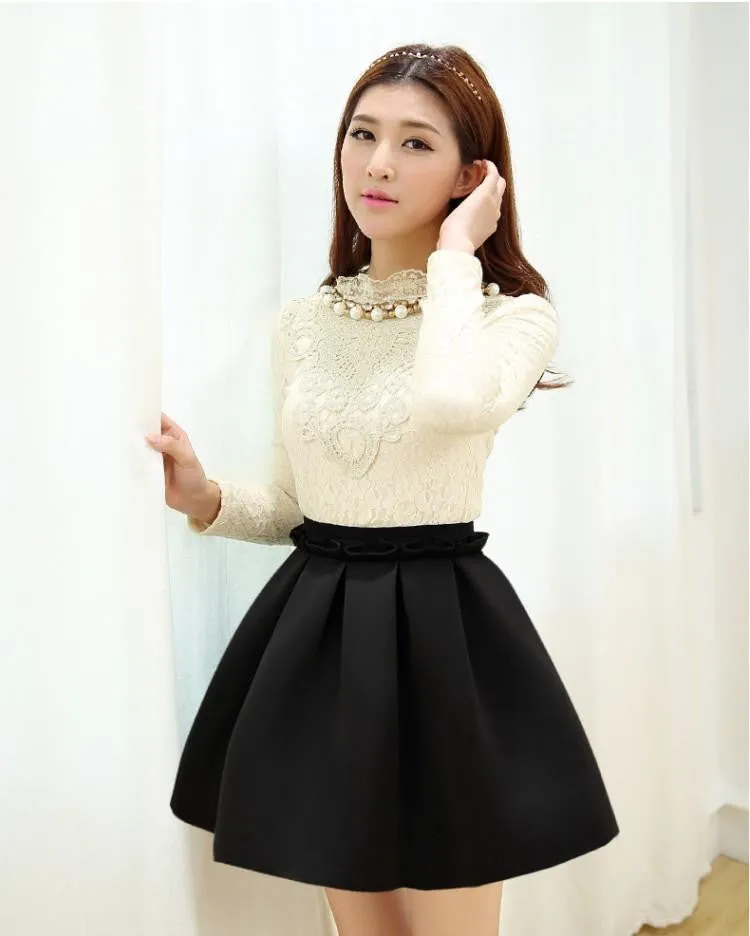 skirt space cotton elastic force high waist skirt pleated skirts women tutu skirt saia polychromatic casual