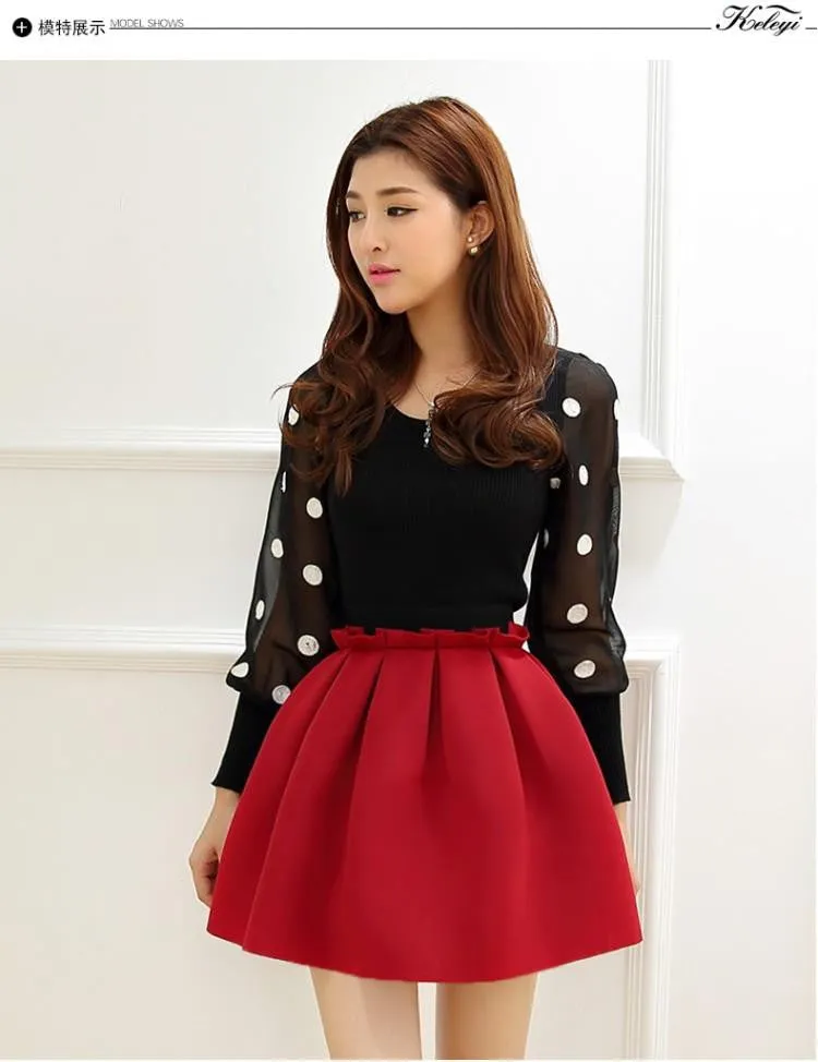 skirt space cotton elastic force high waist skirt pleated skirts women tutu skirt saia polychromatic casual