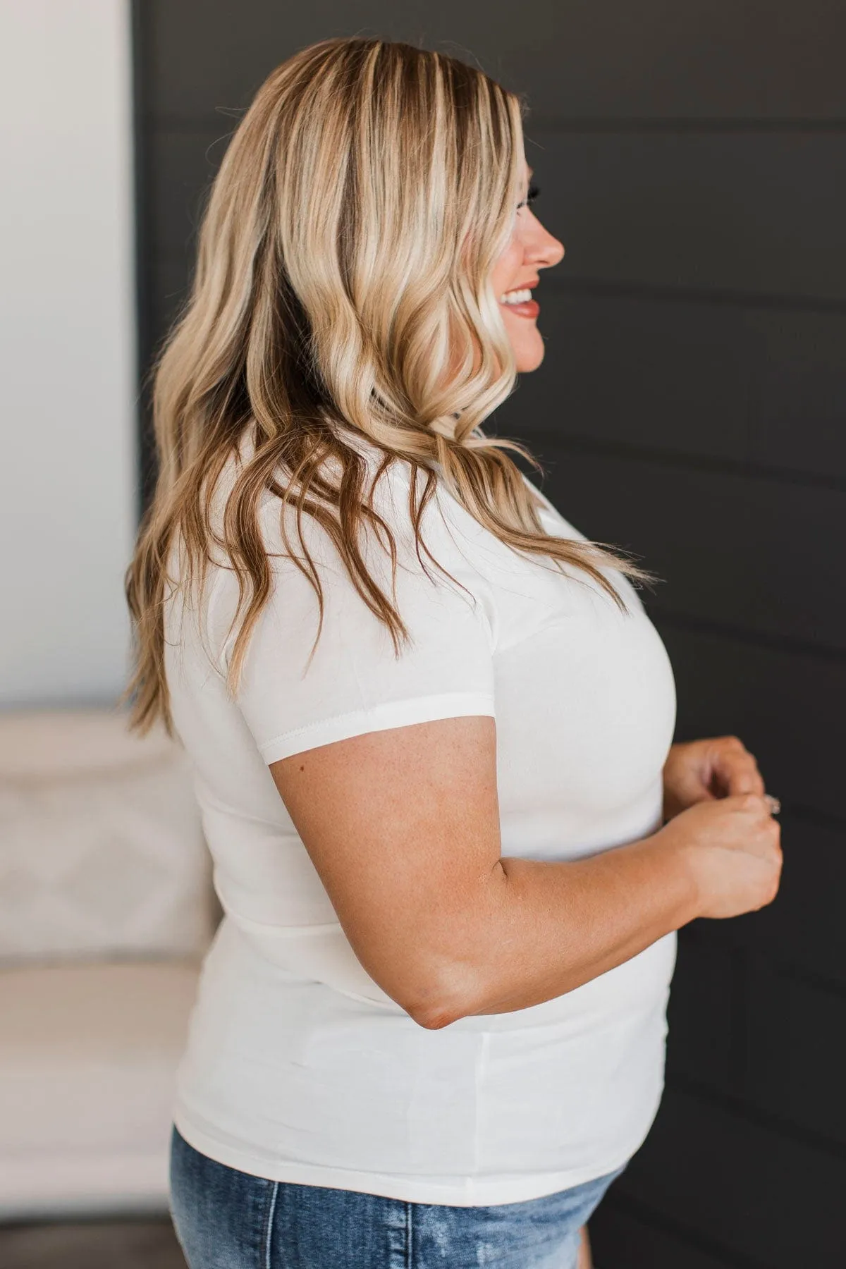Something To Cling To V-Neck Top- Ivory