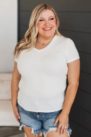 Something To Cling To V-Neck Top- Ivory