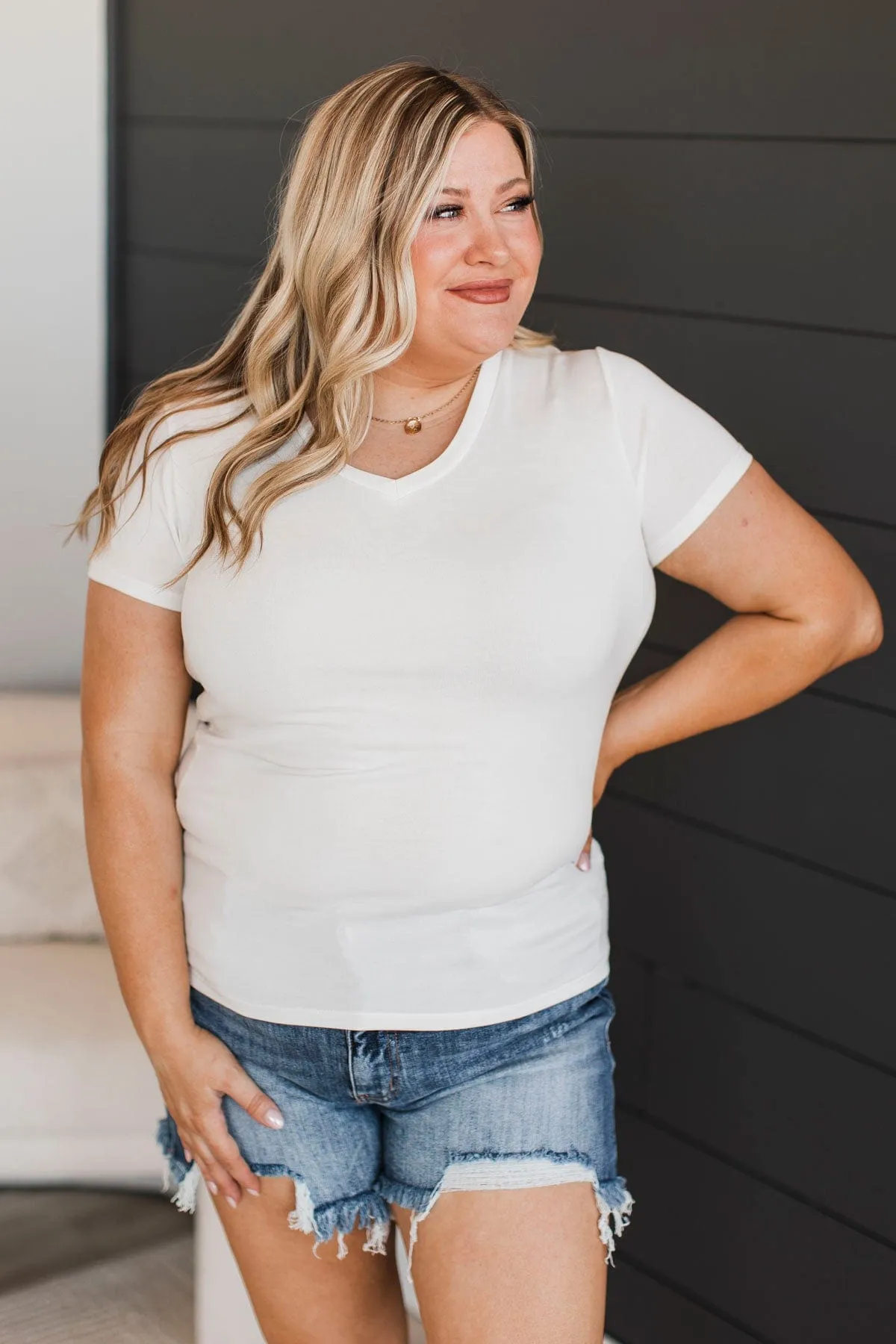 Something To Cling To V-Neck Top- Ivory