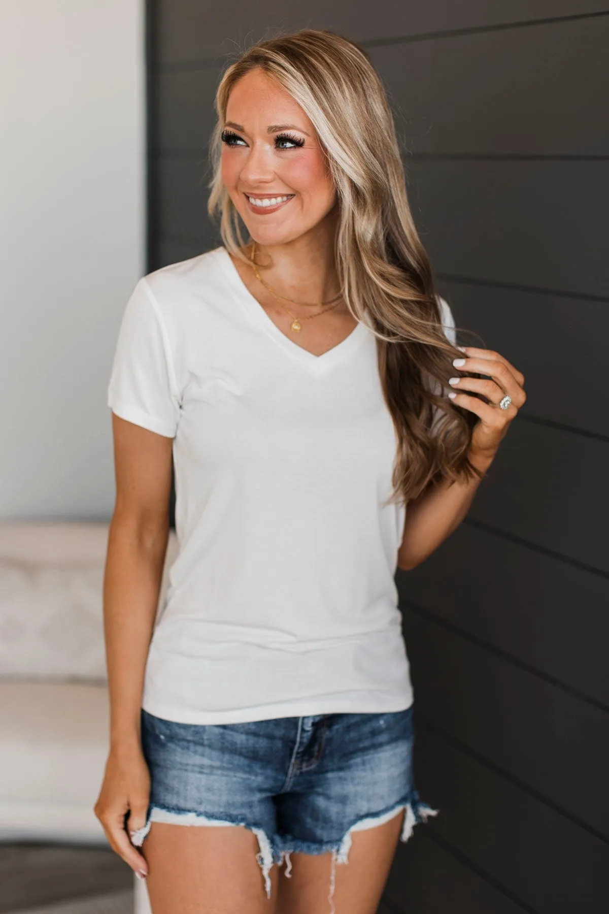Something To Cling To V-Neck Top- Ivory