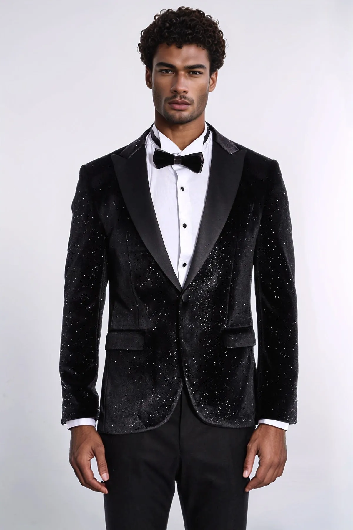 Sparkle Slim Fit Velvet Black Men Prom Blazer - Wessi