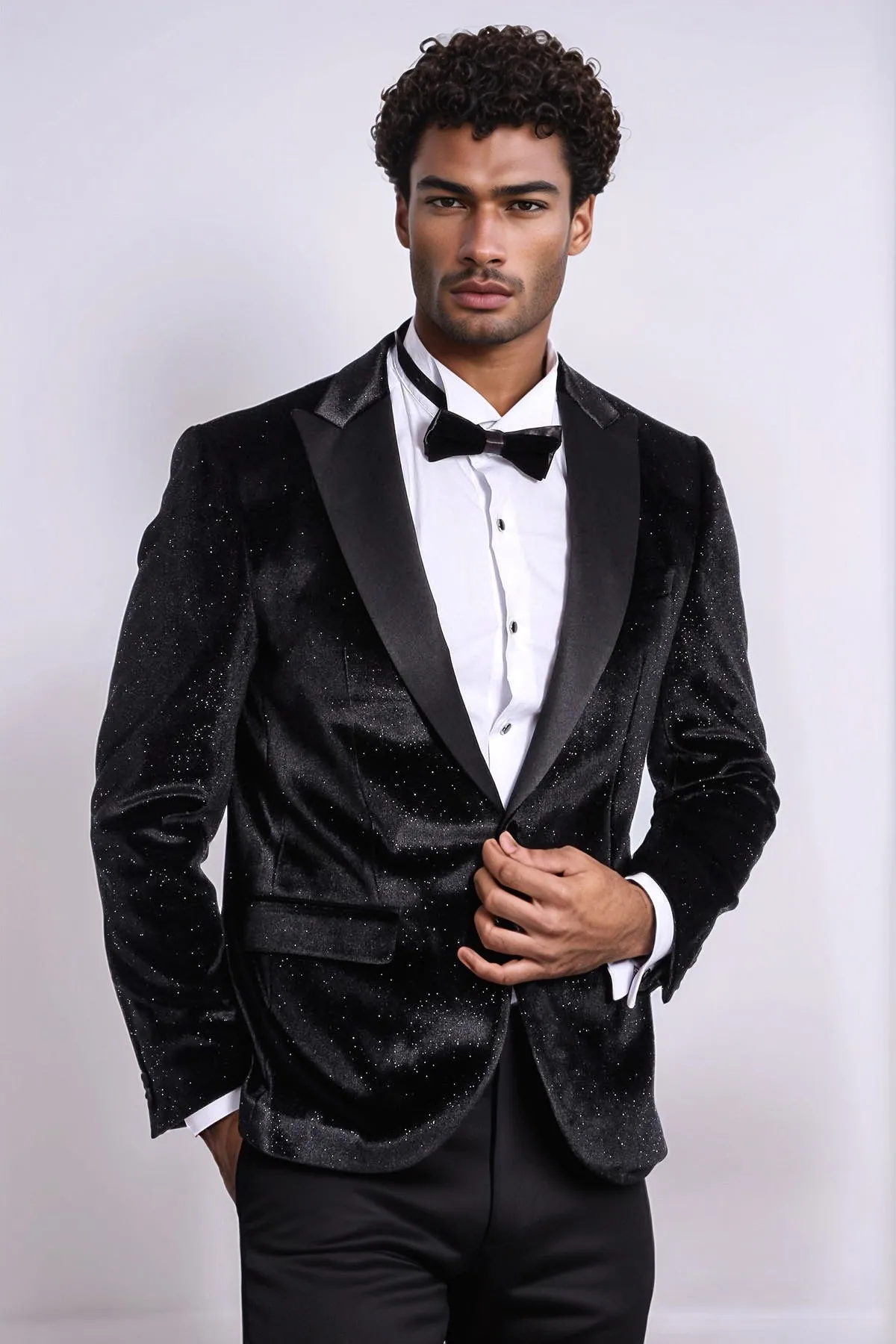 Sparkle Slim Fit Velvet Black Men Prom Blazer - Wessi