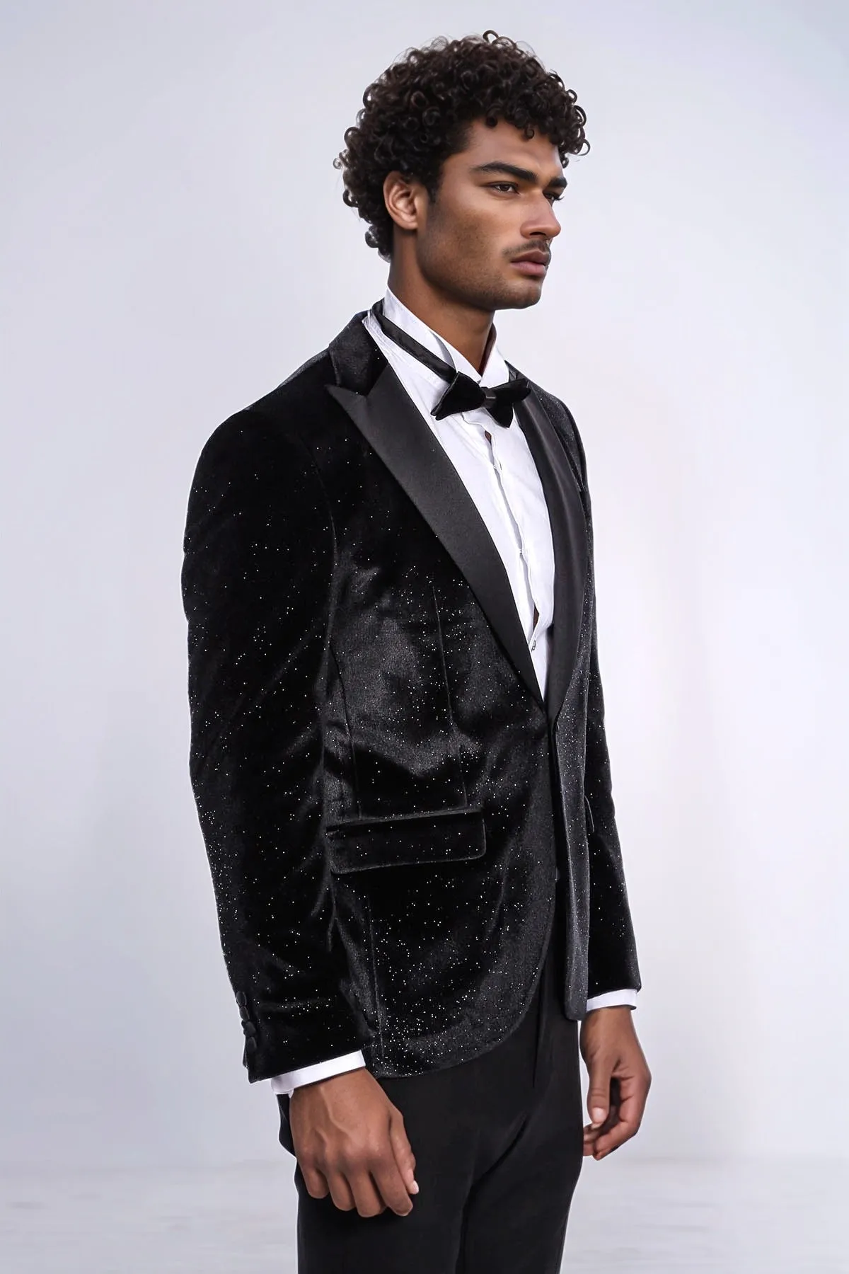 Sparkle Slim Fit Velvet Black Men Prom Blazer - Wessi
