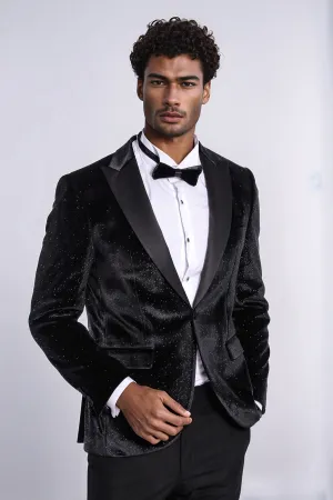 Sparkle Slim Fit Velvet Black Men Prom Blazer - Wessi