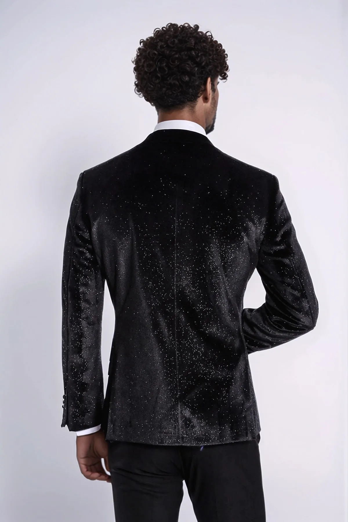 Sparkle Slim Fit Velvet Black Men Prom Blazer - Wessi