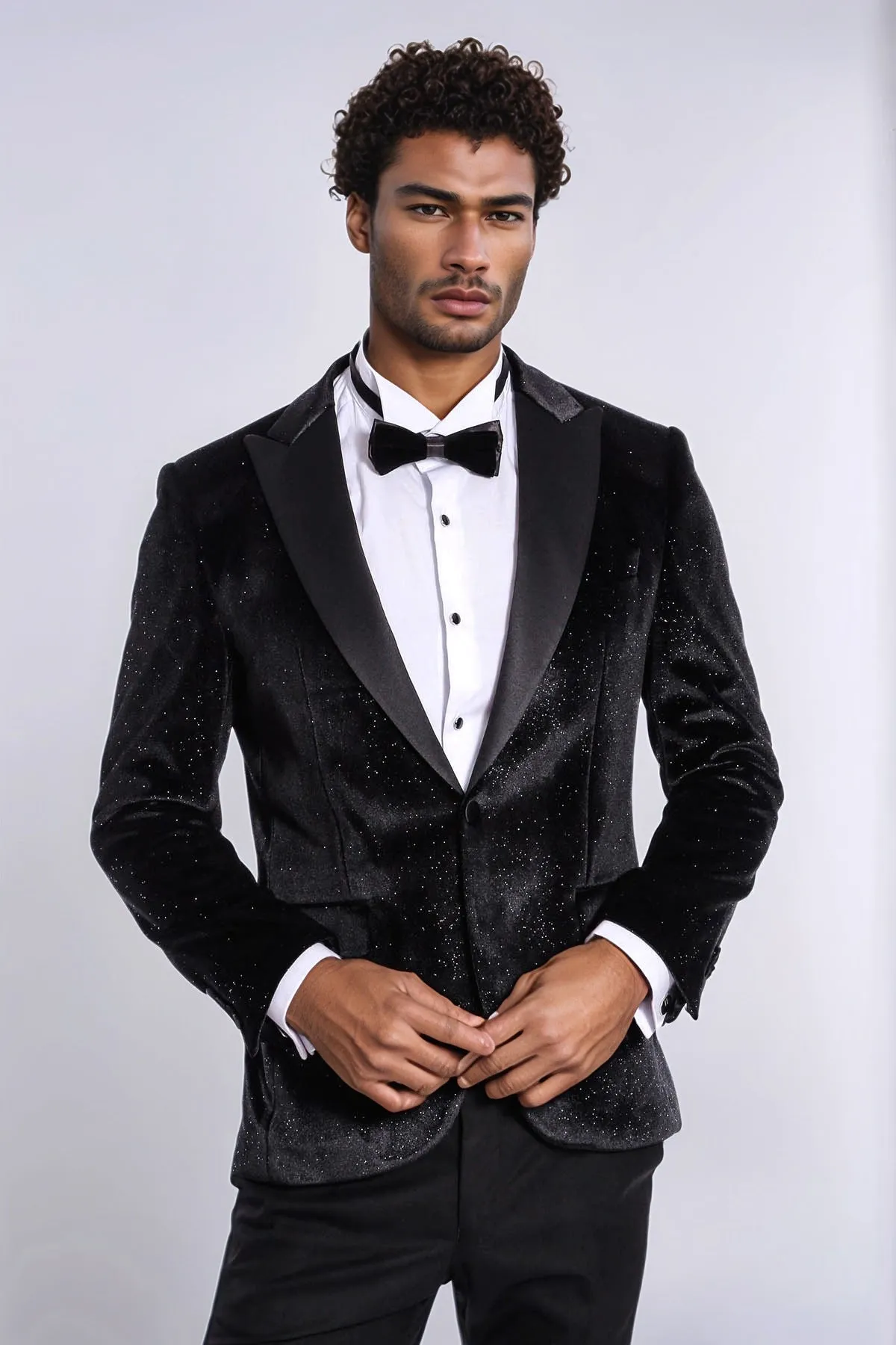 Sparkle Slim Fit Velvet Black Men Prom Blazer - Wessi