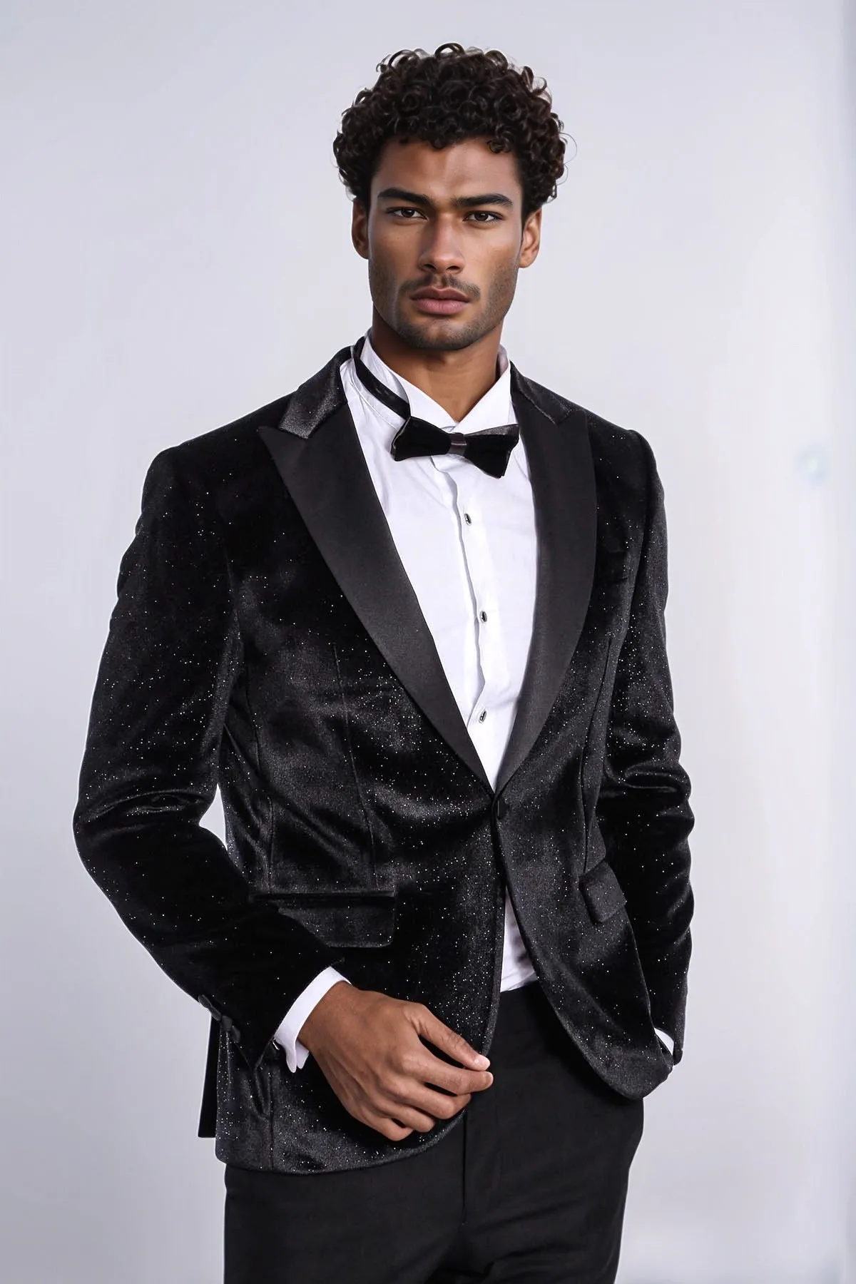 Sparkle Slim Fit Velvet Black Men Prom Blazer - Wessi