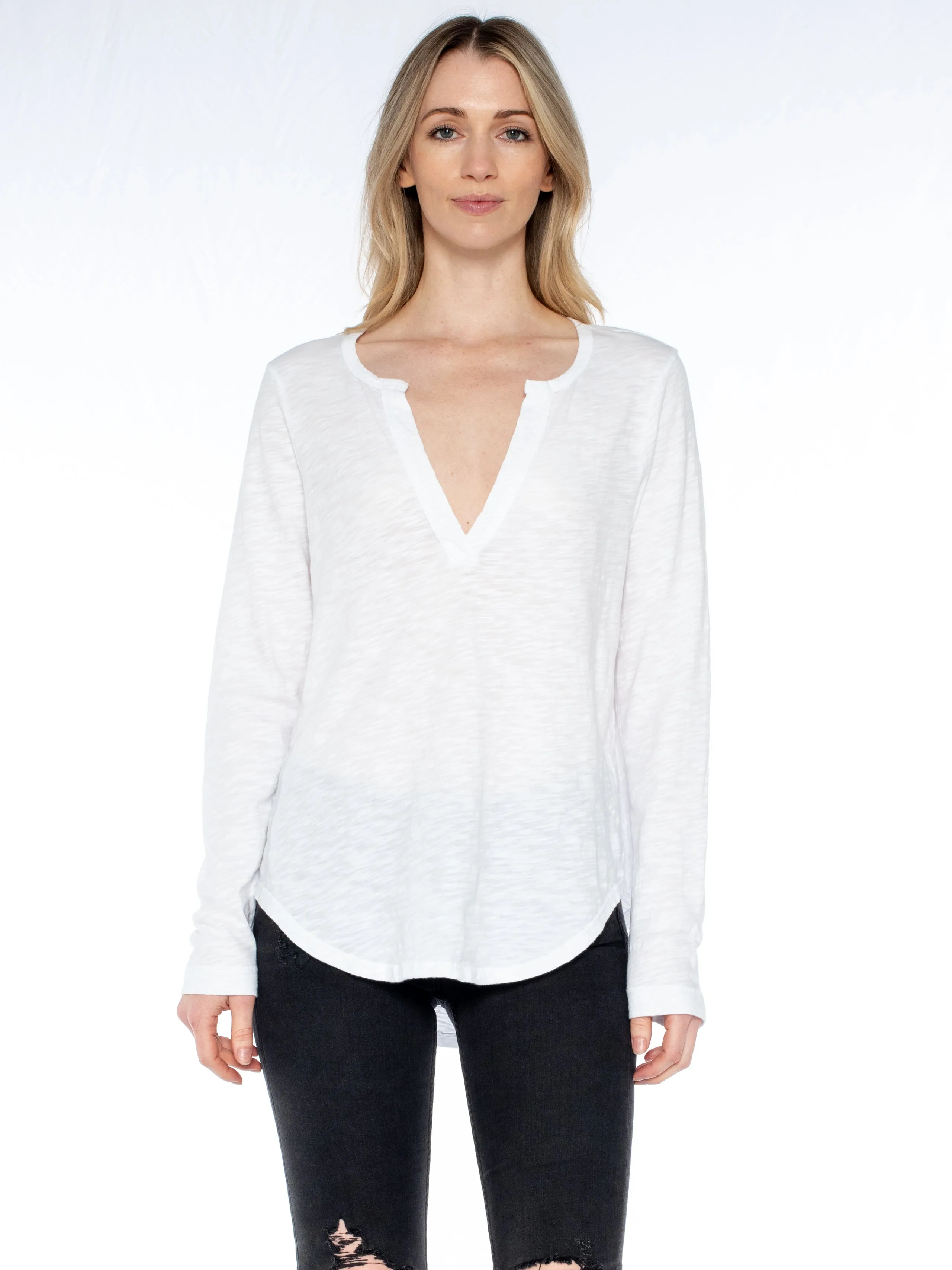 Split Neck L/S Shirttail Tee