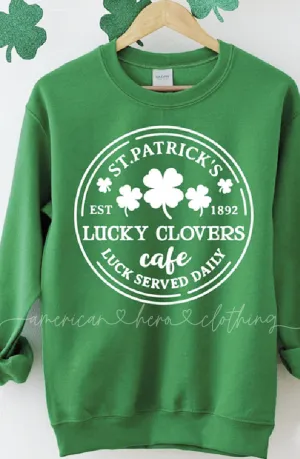 St. Patrick's Lucky Clovers Cafe Crewneck Pullover