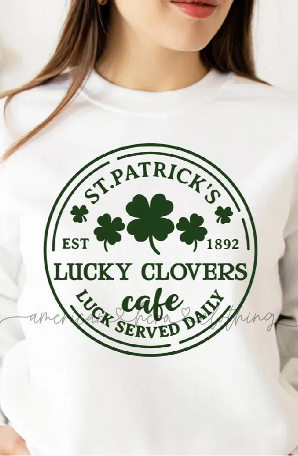 St. Patrick's Lucky Clovers Cafe Crewneck Pullover