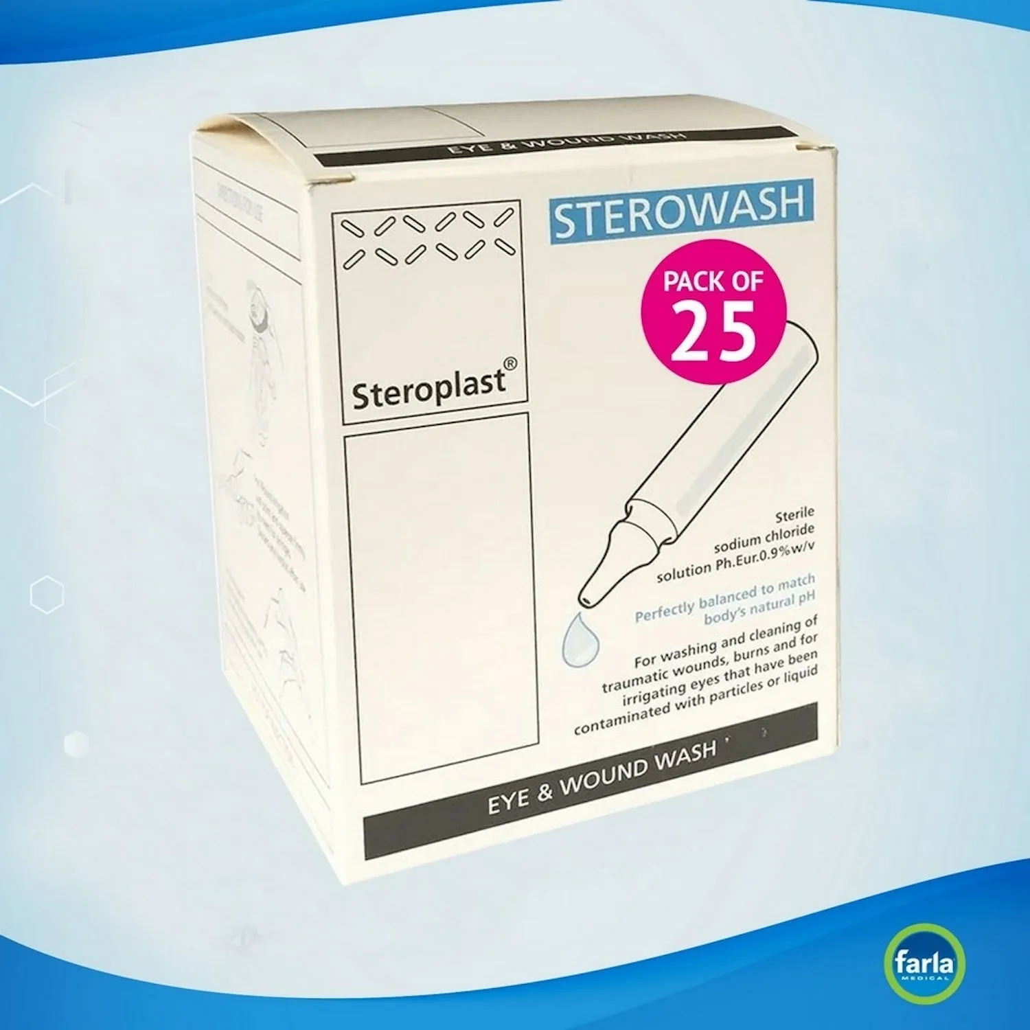 Steroplast Eye/Wound Wash Solution Pods | Sterile | 20ml | Pack of 25