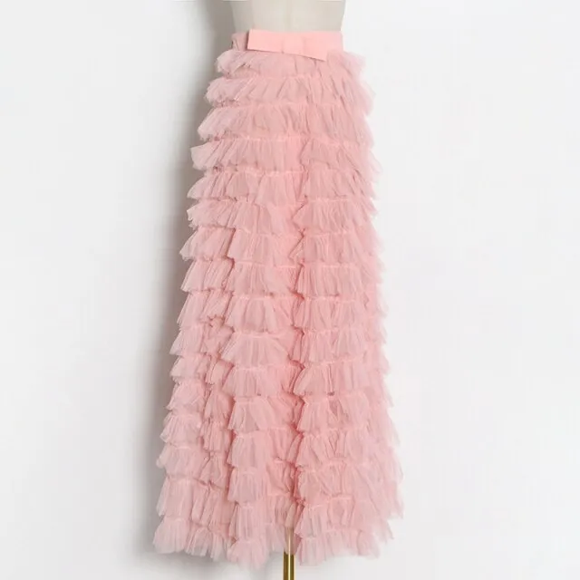 Streetwear Solid Color Ruched Long Skirts For Women