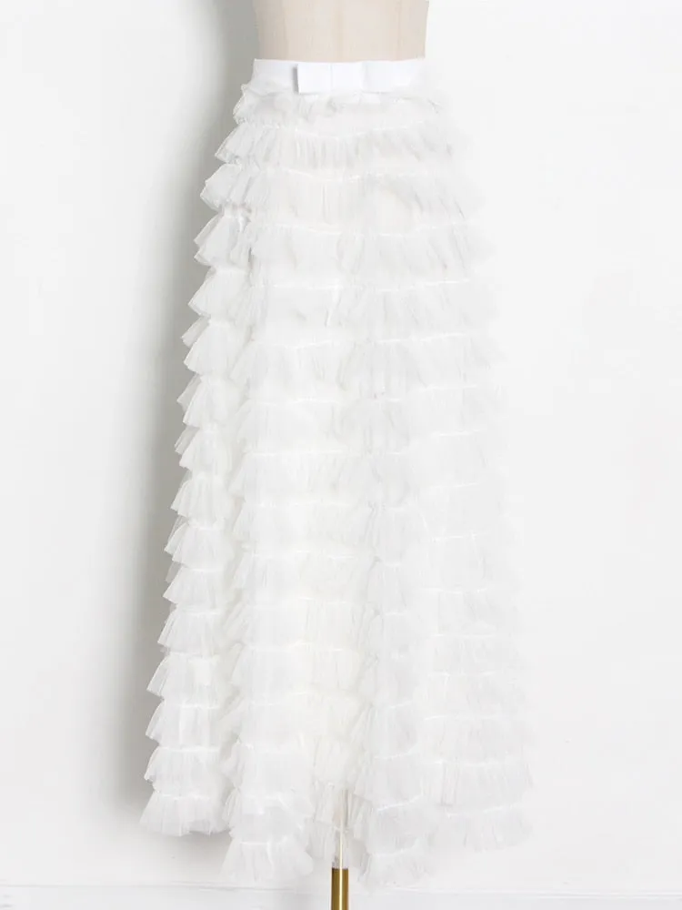Streetwear Solid Color Ruched Long Skirts For Women