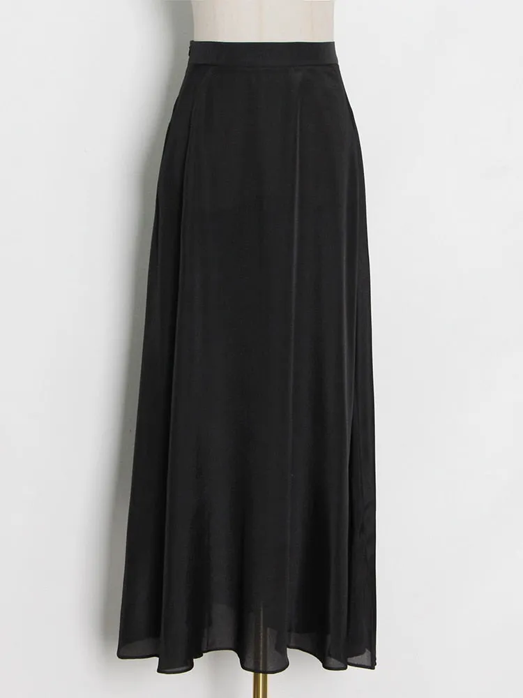 Streetwear Solid Color Ruched Long Skirts For Women