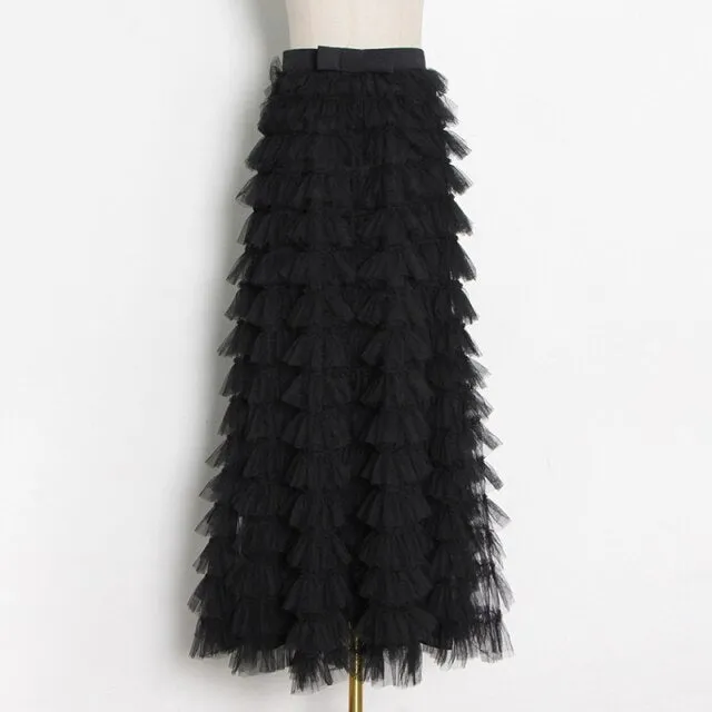 Streetwear Solid Color Ruched Long Skirts For Women