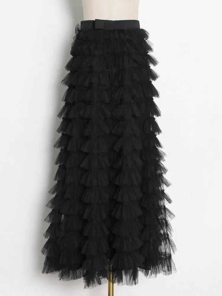 Streetwear Solid Color Ruched Long Skirts For Women