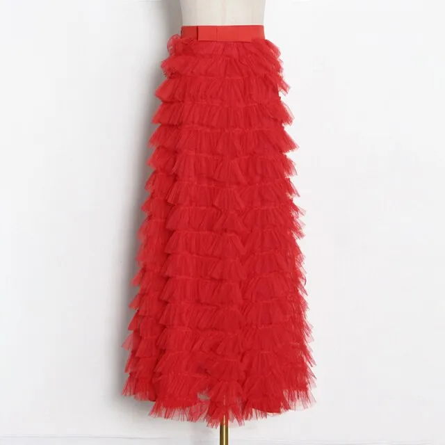 Streetwear Solid Color Ruched Long Skirts For Women