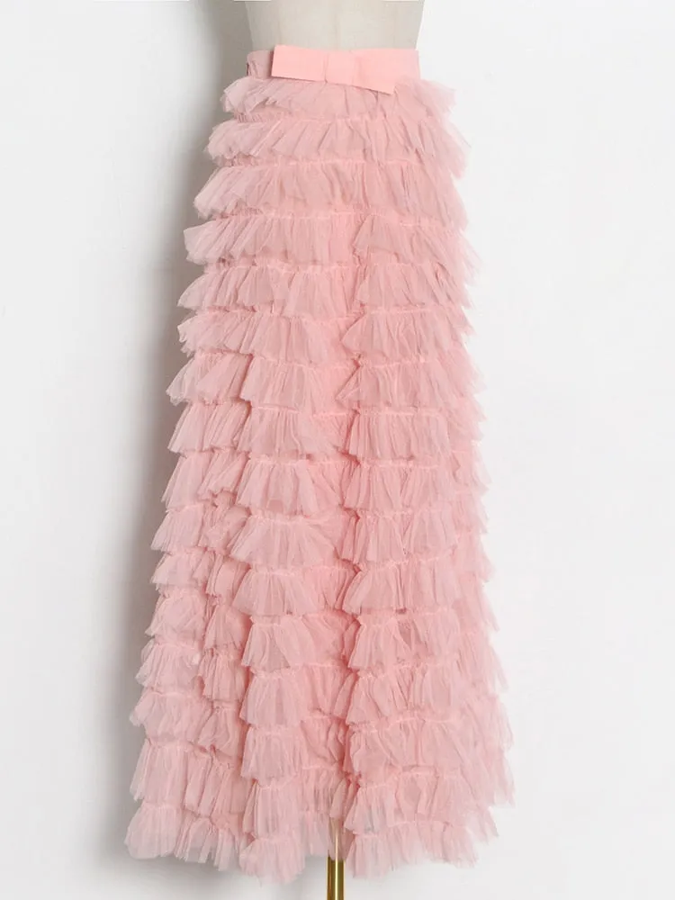 Streetwear Solid Color Ruched Long Skirts For Women