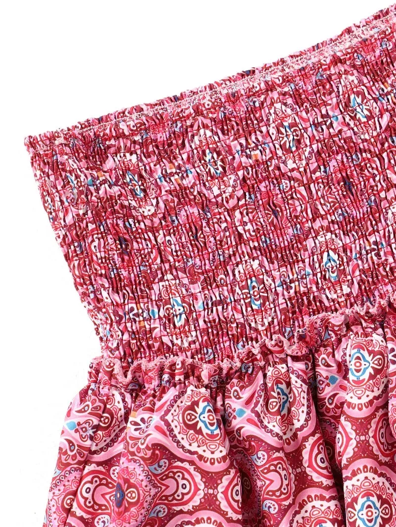Summer Floral Pleated Ruffle Skirt | Vintage Y2K Bohemian Pink Mini Skirt