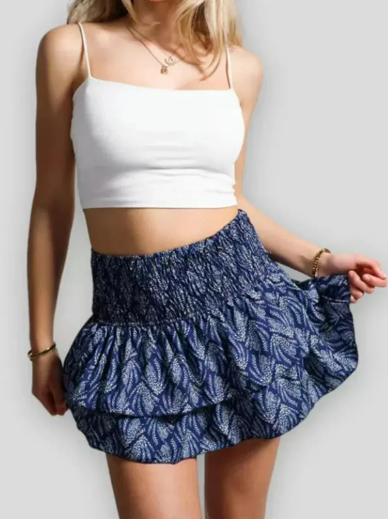 Summer Floral Pleated Ruffle Skirt | Vintage Y2K Bohemian Pink Mini Skirt