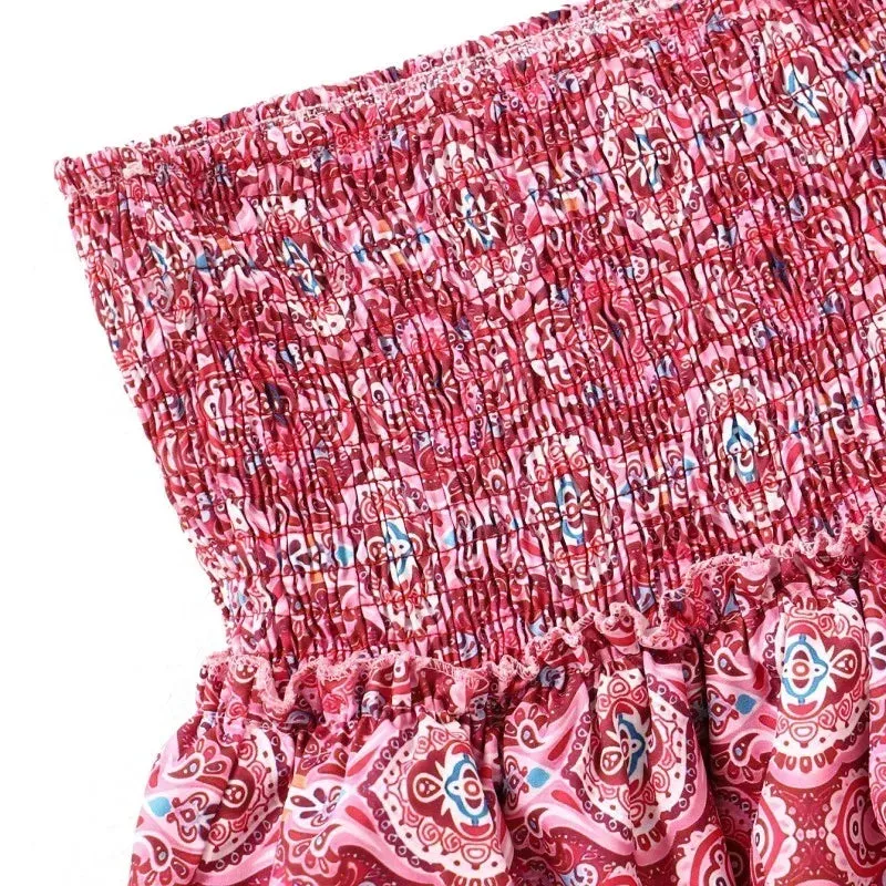 Summer Floral Pleated Ruffle Skirt | Vintage Y2K Bohemian Pink Mini Skirt