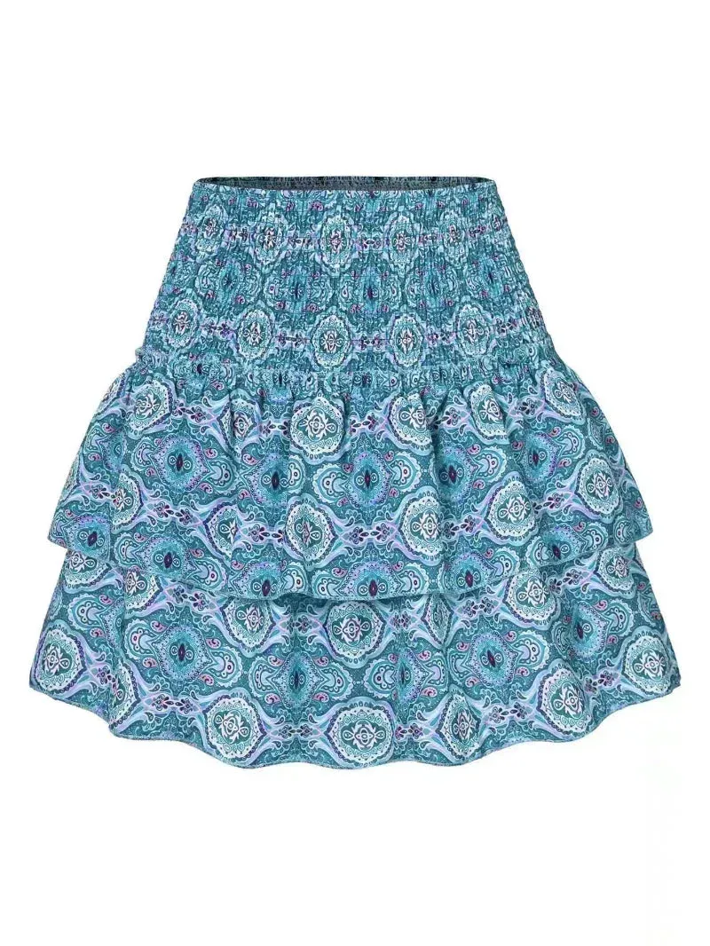 Summer Floral Pleated Ruffle Skirt | Vintage Y2K Bohemian Pink Mini Skirt