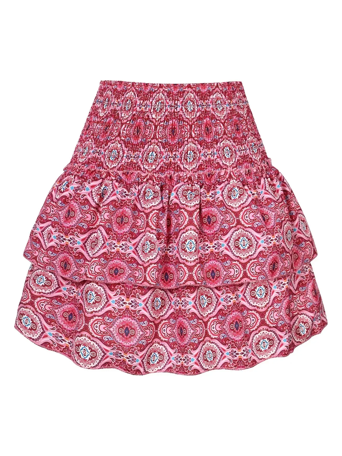 Summer Floral Pleated Ruffle Skirt | Vintage Y2K Bohemian Pink Mini Skirt