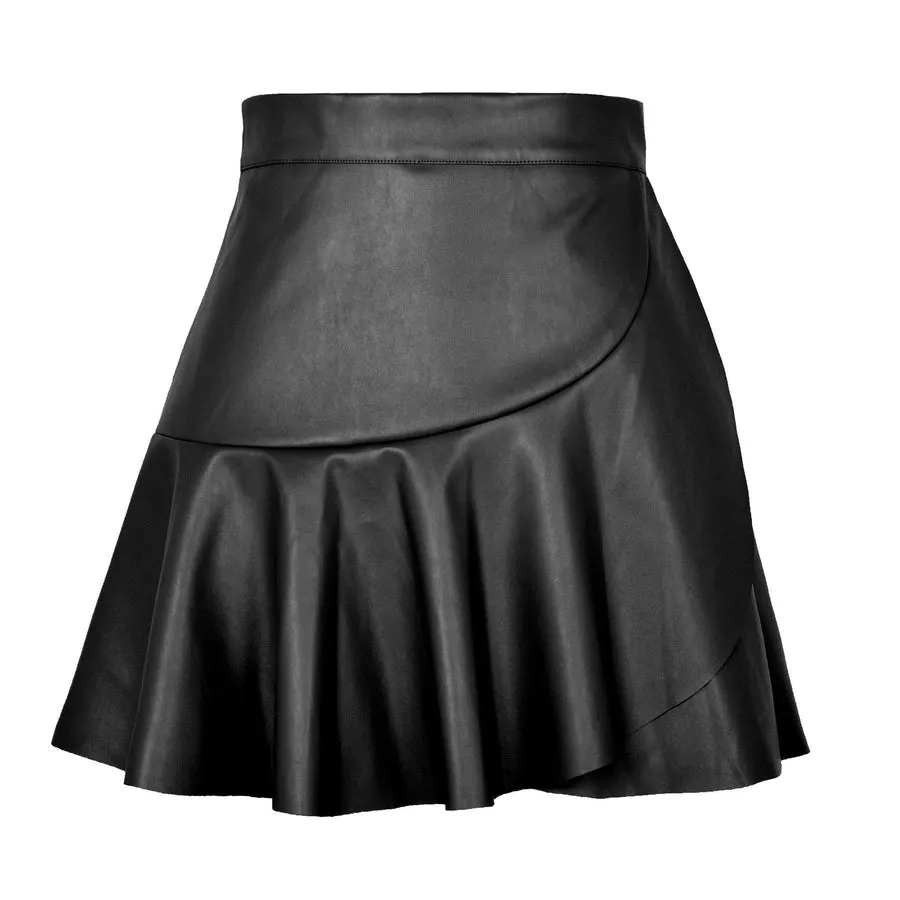 summer spring autumn streetwear solid color pu spandex above knee skirts