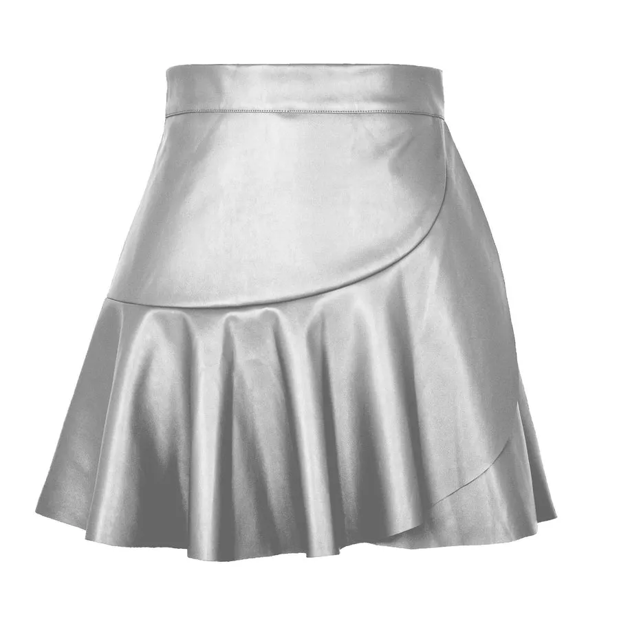 summer spring autumn streetwear solid color pu spandex above knee skirts
