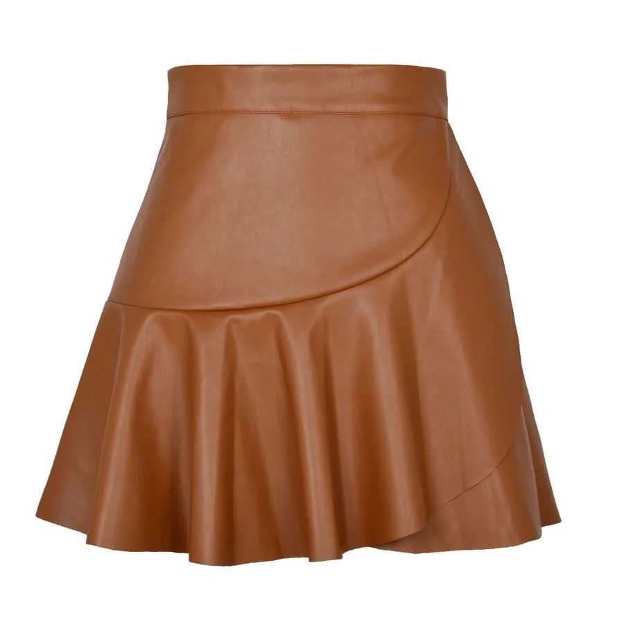 summer spring autumn streetwear solid color pu spandex above knee skirts