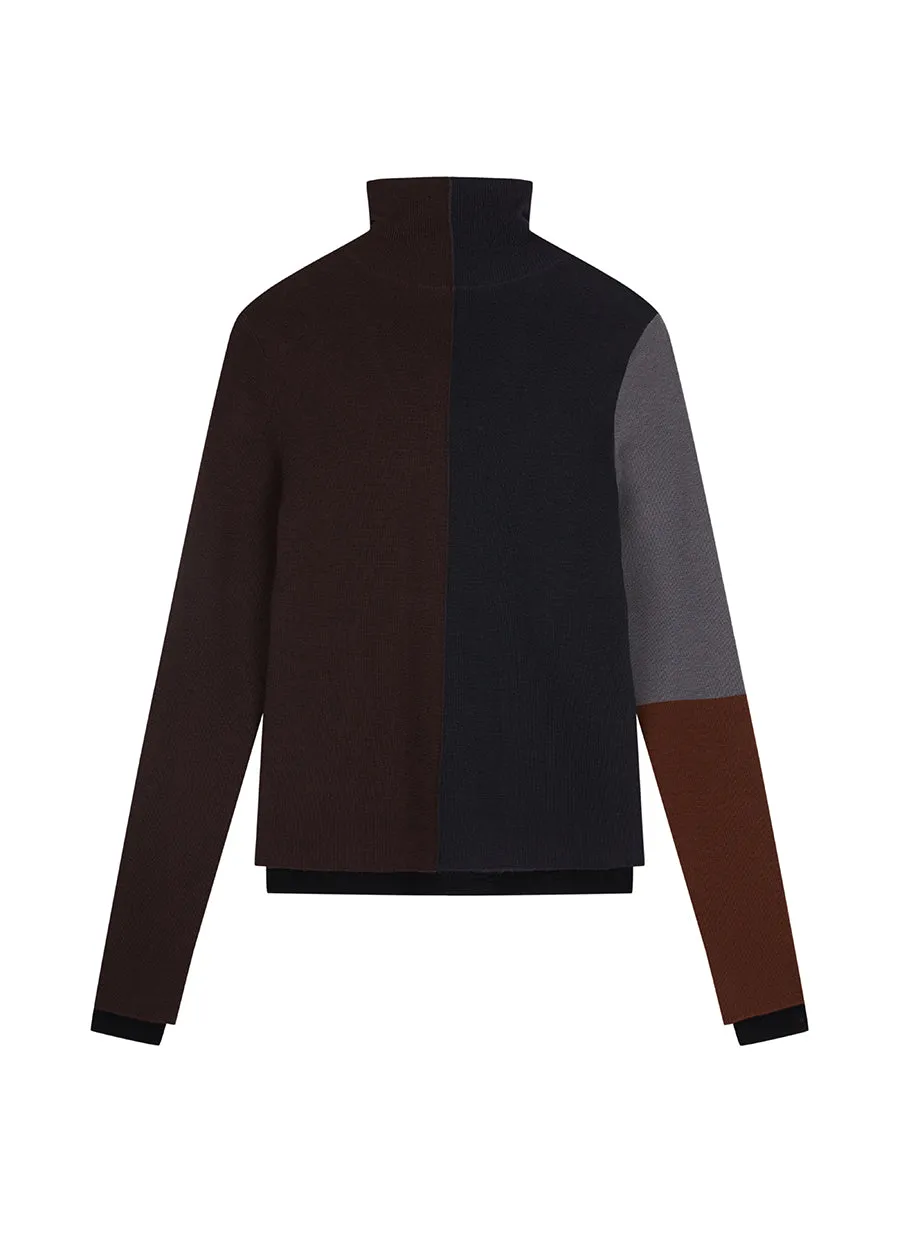 Sweater / JNBY Basolan Wool High Neck color-block Sweater