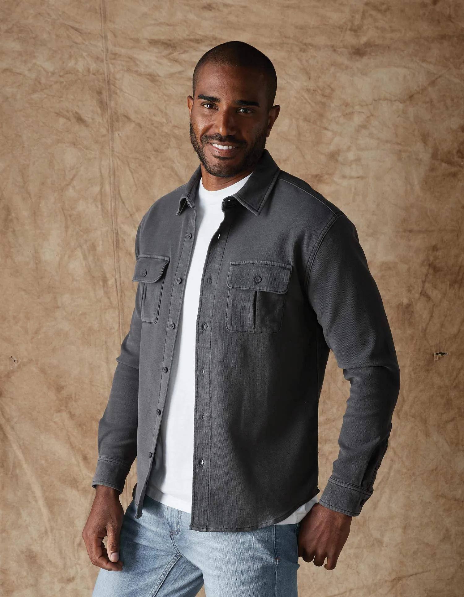 Tailored Terry Shirt Jacket - Steel