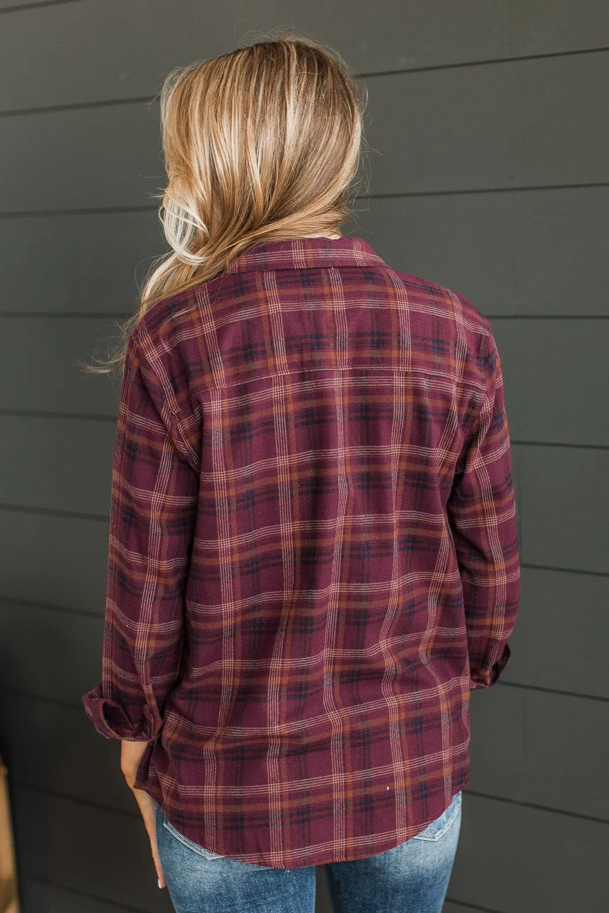 Tell You Everything Plaid Button Top- Plum