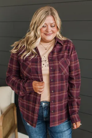 Tell You Everything Plaid Button Top- Plum