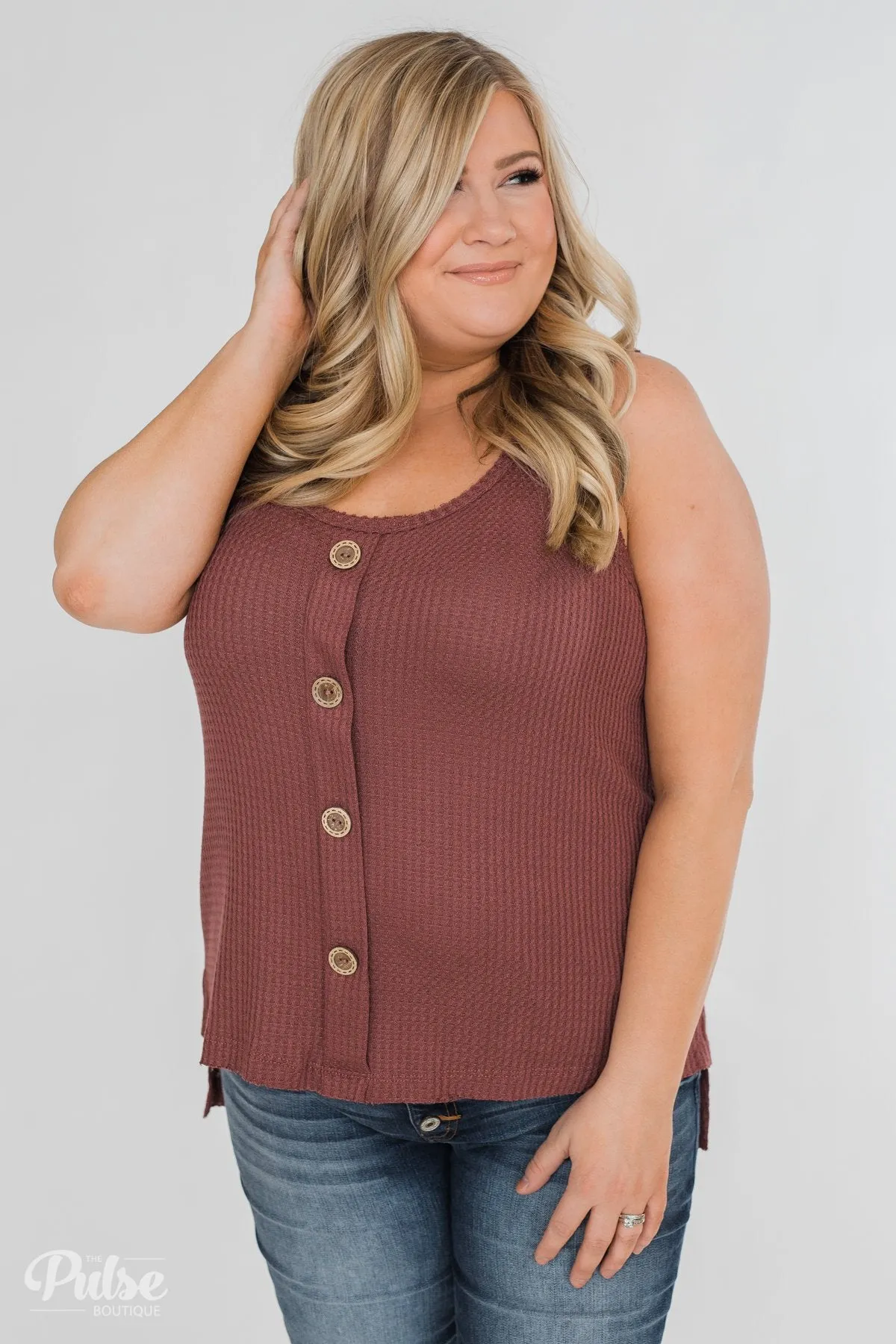 Thermal Button Tank Top- Marsala