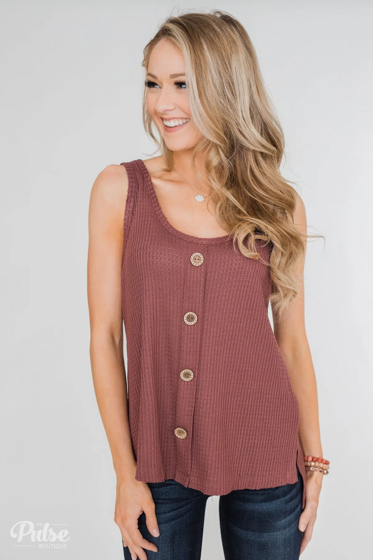 Thermal Button Tank Top- Marsala